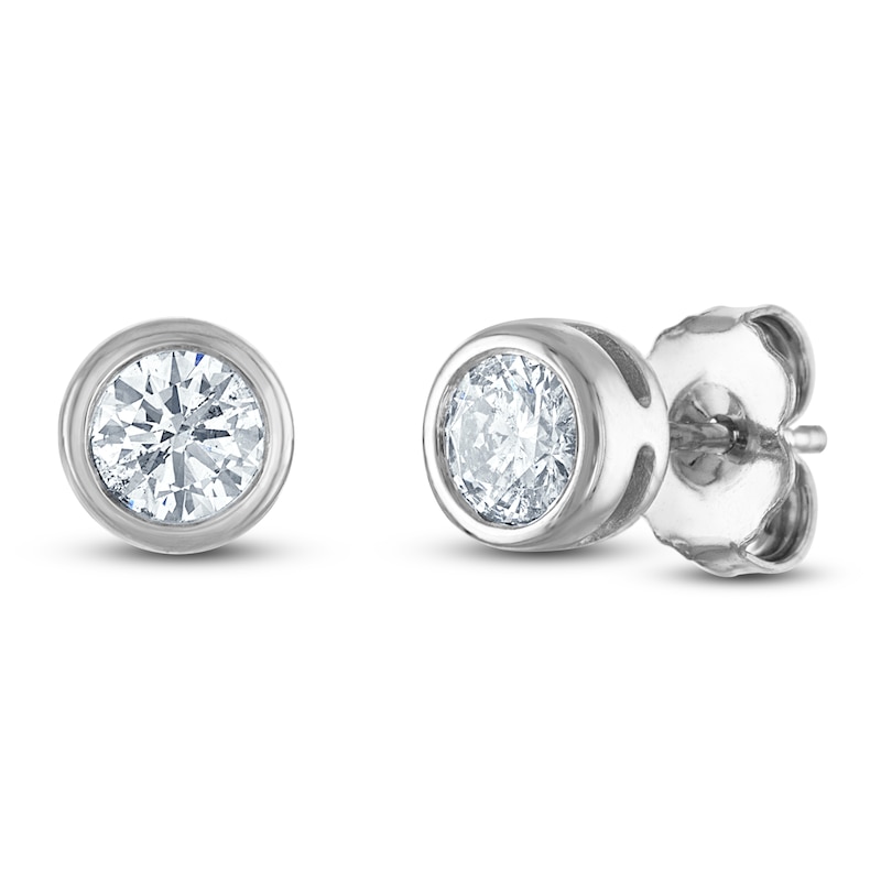 Certified Round-Cut Diamond Bezel-Set Solitaire Stud Earrings 1/2 ct tw 14K White Gold (I1/I)