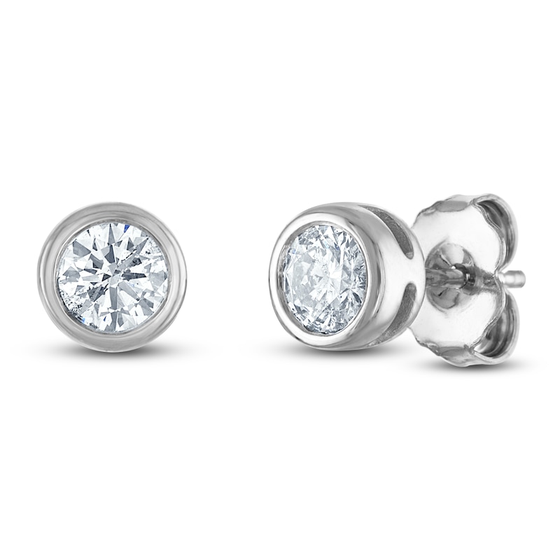 Main Image 1 of Certified Round-Cut Diamond Bezel-Set Solitaire Stud Earrings 1/2 ct tw 14K White Gold (I1/I)