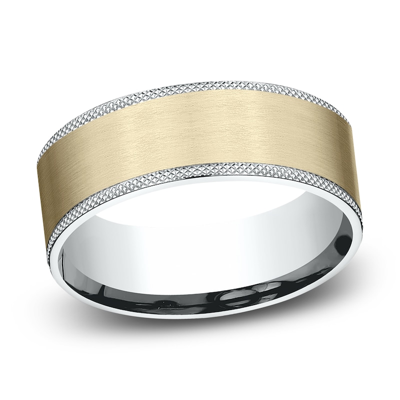 Main Image 1 of Men's Knurled Comfort-Fit Wedding Band 8mm 14K Two-Tone Gold