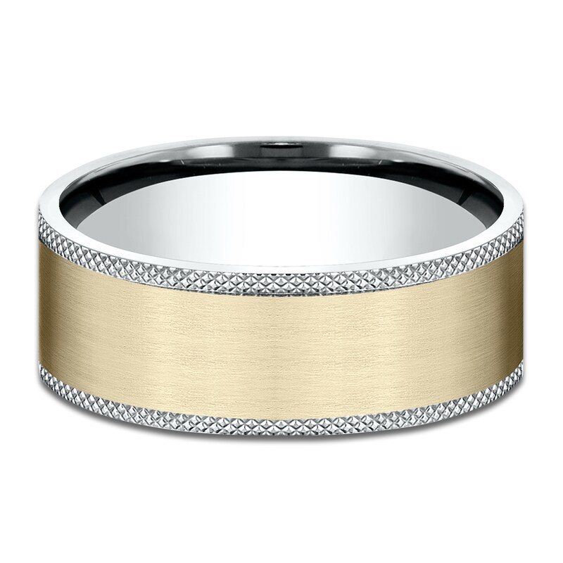 Main Image 3 of Men's Knurled Comfort-Fit Wedding Band 8mm 14K Two-Tone Gold