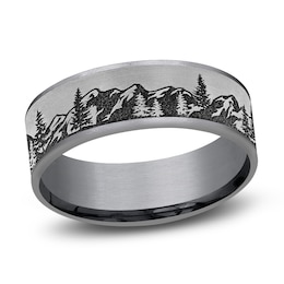 Mountain Scene Comfort Fit Wedding Band Tantalum & Titanium 7.5mm