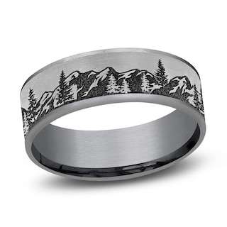 Men's Mountain Scene Comfort Fit Wedding Band Tantalum & Titanium 7.5mm