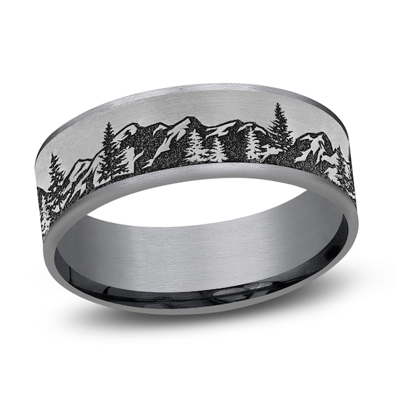 Mountain Scene Comfort Fit Wedding Band Tantalum & Titanium 7.5mm