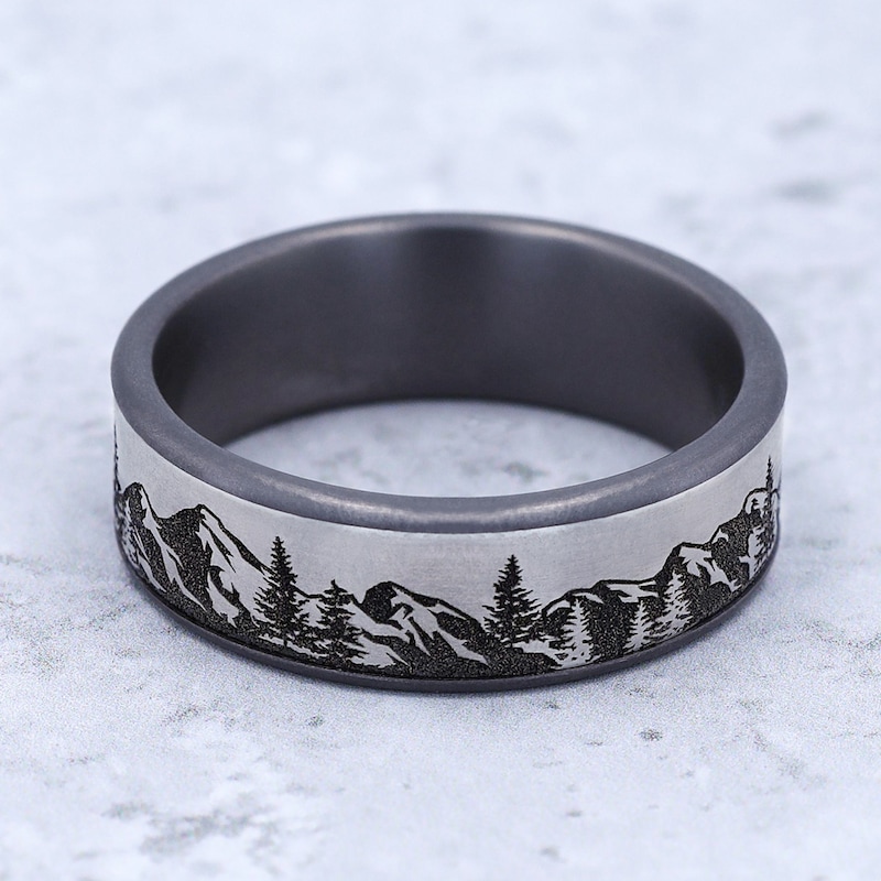Main Image 4 of Mountain Scene Comfort Fit Wedding Band Tantalum & Titanium 7.5mm
