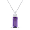 Thumbnail Image 1 of Baguette-Cut Natural Amethyst & White Lab-Created Sapphire Necklace Sterling Silver 18"