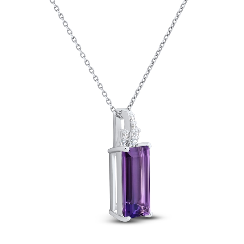 Main Image 2 of Baguette-Cut Natural Amethyst & White Lab-Created Sapphire Necklace Sterling Silver 18"