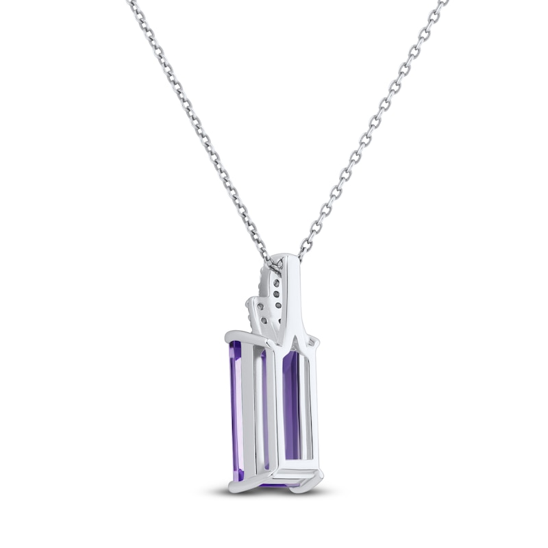 Main Image 3 of Baguette-Cut Natural Amethyst & White Lab-Created Sapphire Necklace Sterling Silver 18"