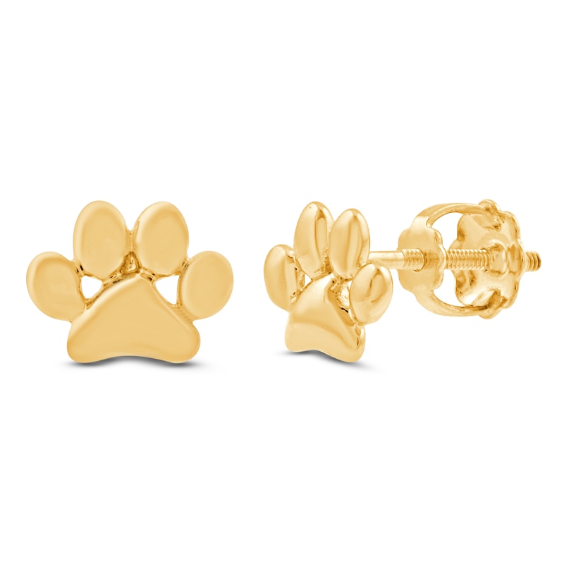 Main Image 2 of Children's Paw Print Stud Earrings 14K Yellow Gold