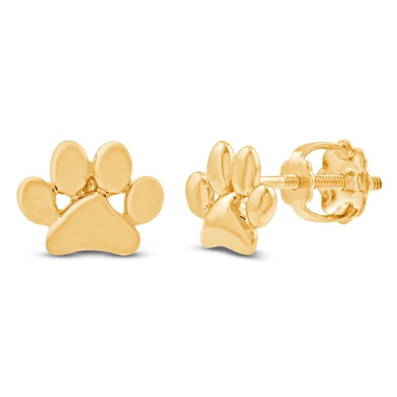 Main Image 3 of Children's Paw Print Stud Earrings 14K Yellow Gold