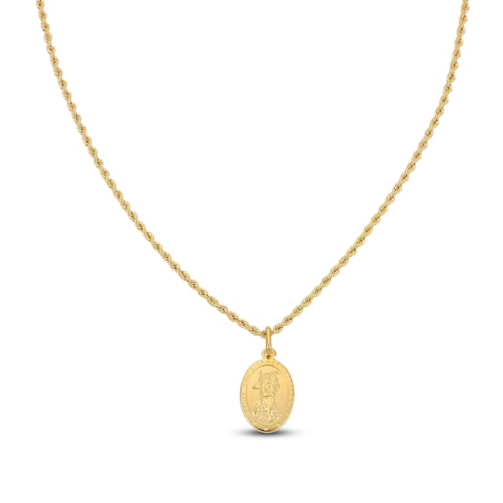 Men's Saint Christopher Oval Medallion Necklace 10K Yellow Gold 20"