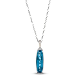Le Vian Silhouette Elongated Cushion-Cut Natural Blue Topaz Necklace 1/20 ct tw Diamonds 14K Vanilla Gold 19"