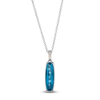 Le Vian Silhouette Elongated Cushion-Cut Natural Blue Topaz Necklace 1/20 ct tw Diamonds 14K Vanilla Gold 19"