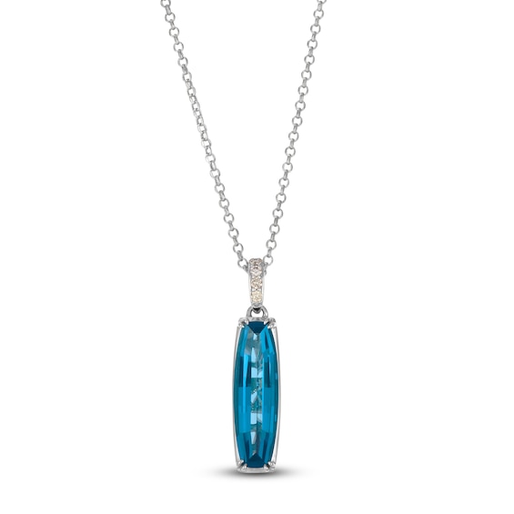 Le Vian Silhouette Elongated Cushion-Cut Natural Blue Topaz Necklace 1/20 ct tw Diamonds 14K Vanilla Gold 19"