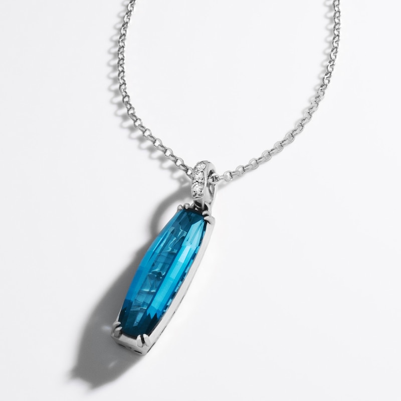 Main Image 3 of Le Vian Silhouette Elongated Cushion-Cut Natural Blue Topaz Necklace 1/20 ct tw Diamonds 14K Vanilla Gold 19"