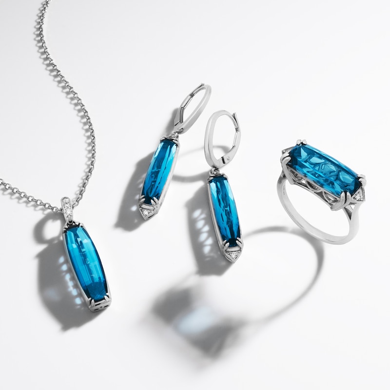 Main Image 4 of Le Vian Silhouette Elongated Cushion-Cut Natural Blue Topaz Necklace 1/20 ct tw Diamonds 14K Vanilla Gold 19"