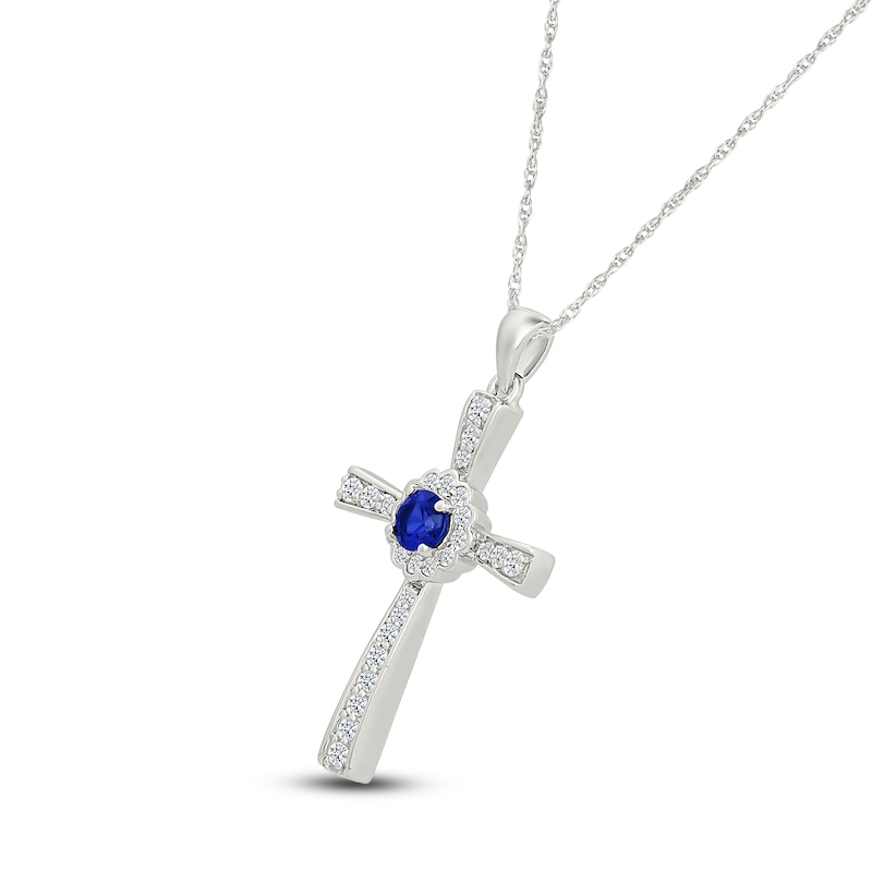 Main Image 2 of Blue & White Lab-Created Sapphire Cross Necklace Sterling Silver 18"