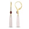 Thumbnail Image 1 of Pear-Shaped Natural Rose Quartz, Oval-Cut Natural Rhodolite Garnet & Diamond Dangle Earrings 1/20 ct tw 14K Yellow Gold
