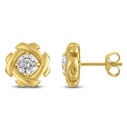 Unspoken Diamond Halo Solitaire Stud Earrings 1 ct tw 14K Yellow Gold (I1/I)