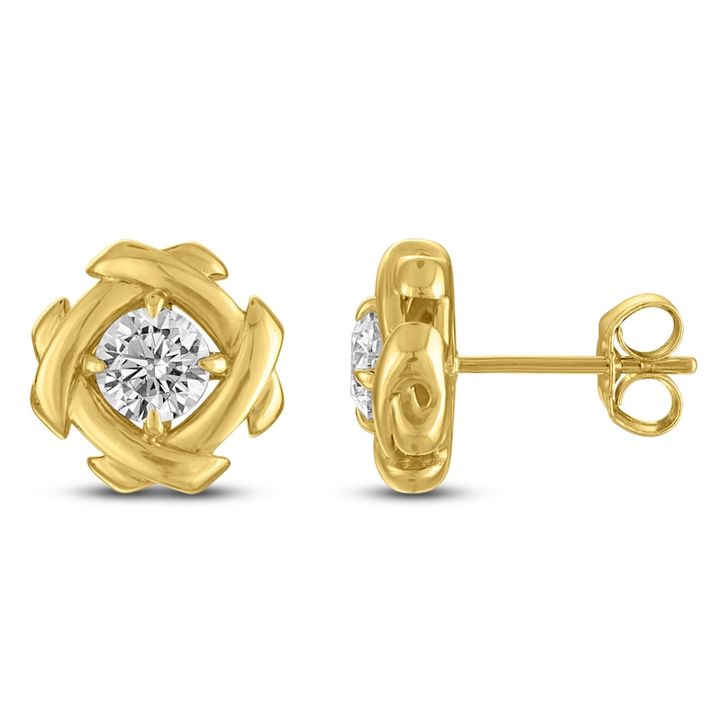 Main Image 1 of Unspoken Diamond Halo Solitaire Stud Earrings 1 ct tw 14K Yellow Gold (I1/I)
