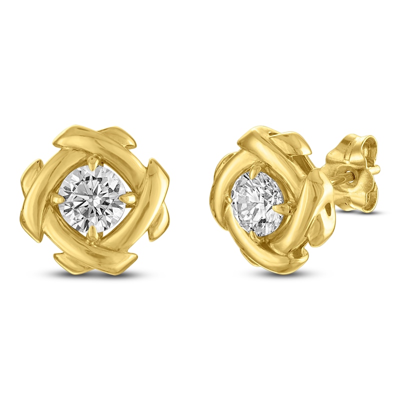 Main Image 2 of Unspoken Diamond Halo Solitaire Stud Earrings 1 ct tw 14K Yellow Gold (I1/I)