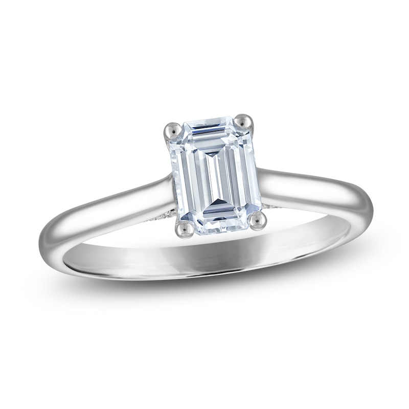Main Image 1 of Emerald-Cut Lab-Created Diamond Solitaire Plus Engagement Ring 1 ct tw Platinum (VS2/F)