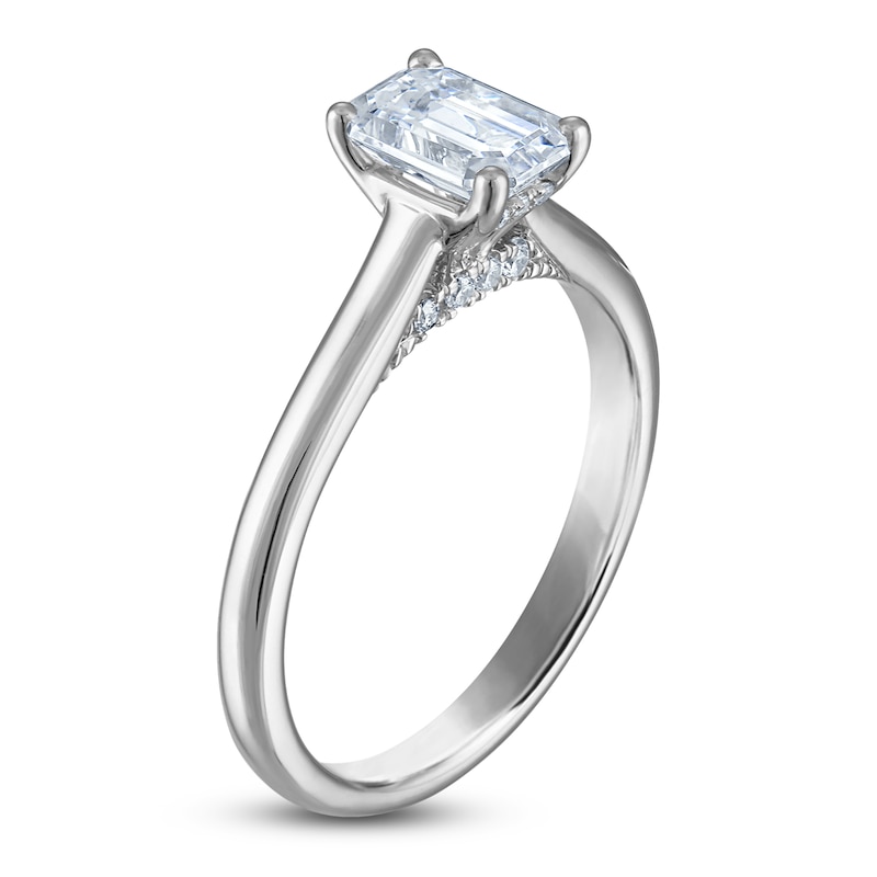 Main Image 2 of Emerald-Cut Lab-Created Diamond Solitaire Plus Engagement Ring 1 ct tw Platinum (VS2/F)
