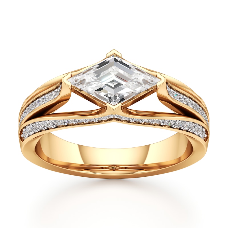 Main Image 1 of J'Lure Lab-Created Diamond Lozenge Step-Cut Engagement Ring 1-3/8 ct tw 18K Yellow Gold