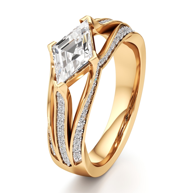 Main Image 4 of J'Lure Lab-Created Diamond Lozenge Step-Cut Engagement Ring 1-3/8 ct tw 18K Yellow Gold