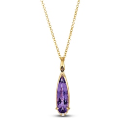 Le Vian Silhouette Elongated Pear-Shaped Natural Amethyst & Diamond Accent Necklace 14K Honey Gold 19"