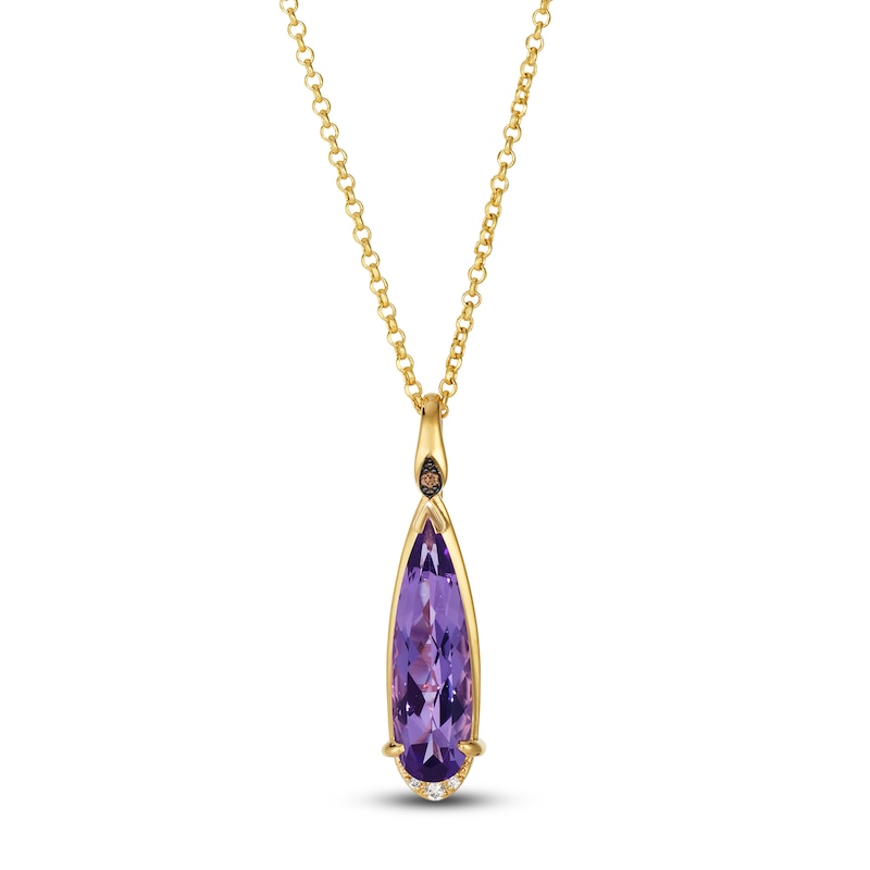 Main Image 1 of Le Vian Silhouette Elongated Pear-Shaped Natural Amethyst & Diamond Accent Necklace 14K Honey Gold 19"