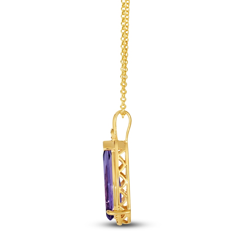 Main Image 2 of Le Vian Silhouette Elongated Pear-Shaped Natural Amethyst & Diamond Accent Necklace 14K Honey Gold 19"