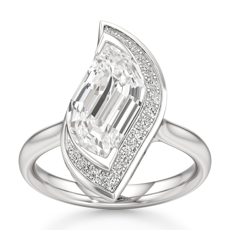 Main Image 1 of J'Lure Leaf Step-Cut Lab-Grown Diamond Half-Halo Engagement Ring 2 ct tw 18K White Gold