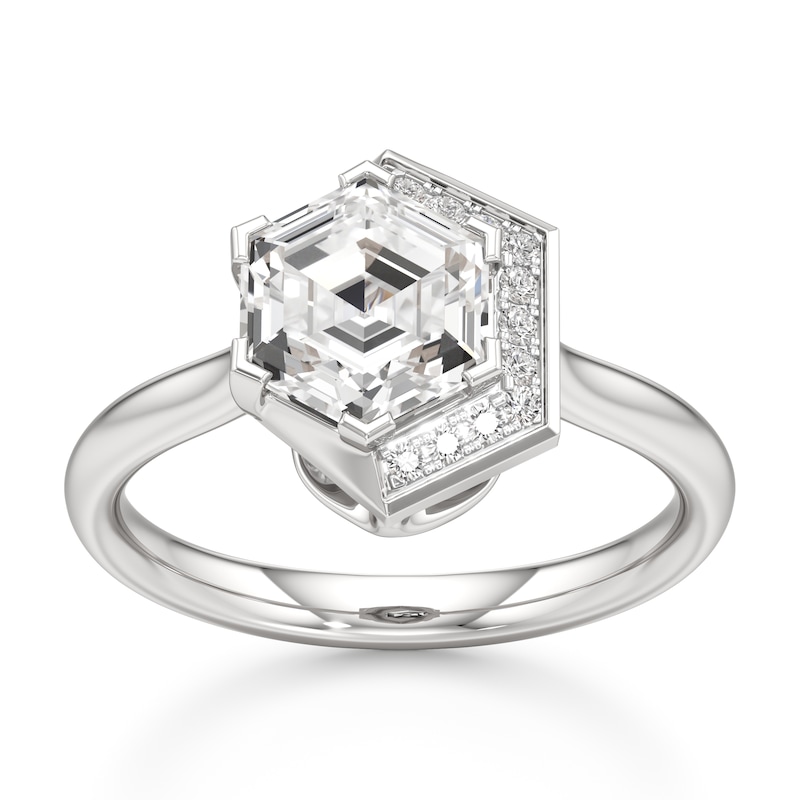 Main Image 1 of J'Lure Hexagon Step-Cut Lab-Grown Diamond Half-Halo Engagement Ring 2 ct tw 18K White Gold