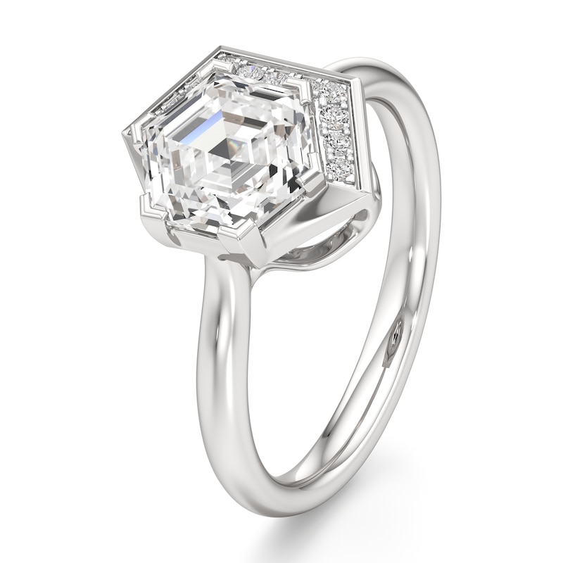 Main Image 4 of J'Lure Hexagon Step-Cut Lab-Grown Diamond Half-Halo Engagement Ring 2 ct tw 18K White Gold