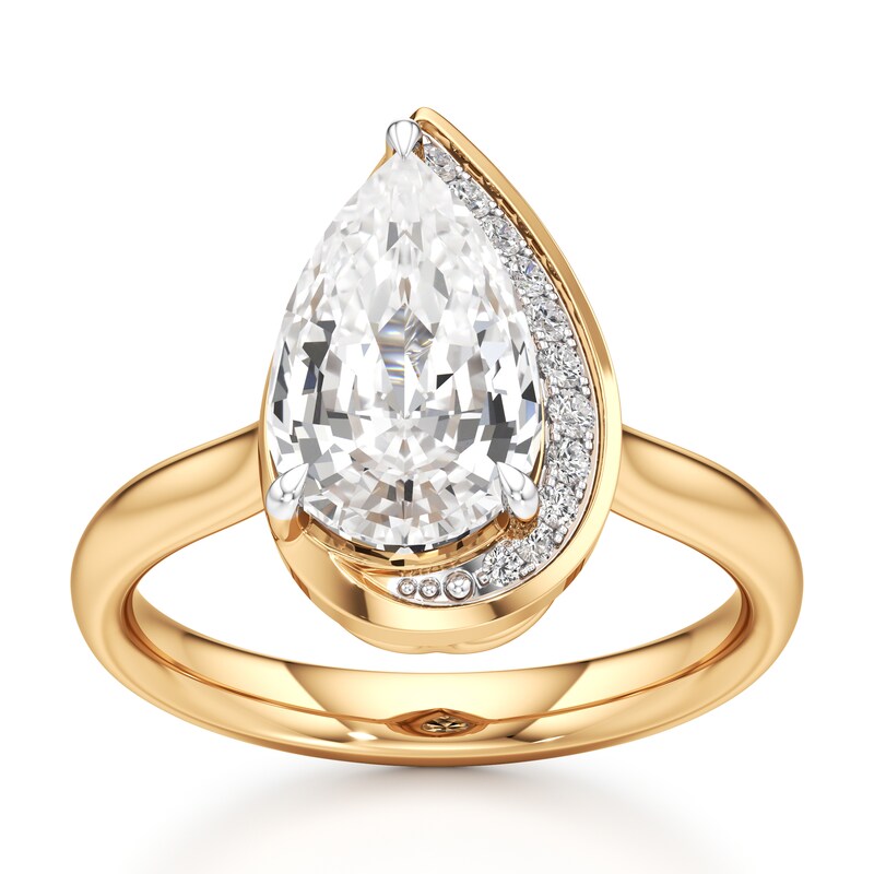 Main Image 1 of J'Lure Pear Step-Cut Lab-Grown Diamond Half-Halo Engagement Ring 3 ct tw 18K Yellow Gold
