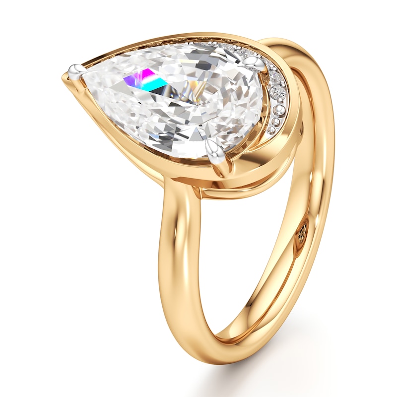 Main Image 4 of J'Lure Pear Step-Cut Lab-Grown Diamond Half-Halo Engagement Ring 3 ct tw 18K Yellow Gold