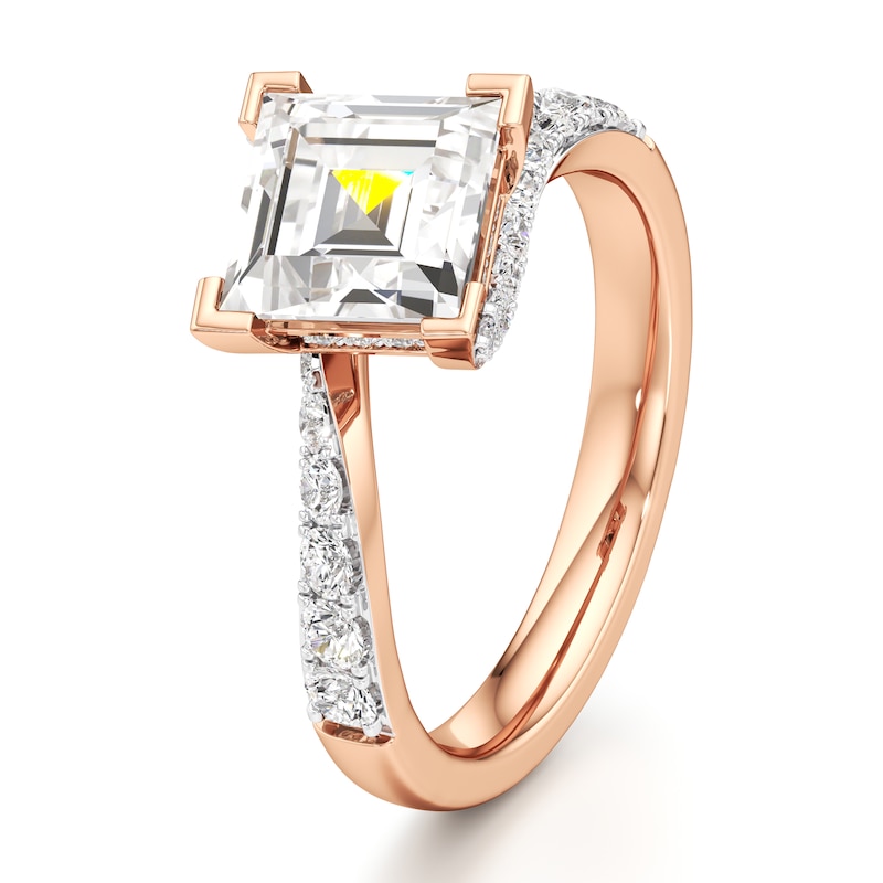 Main Image 4 of J'Lure Carre Step-Cut Lab-Grown Diamond Bypass Engagement Ring 2-1/2 ct tw 18K Rose Gold