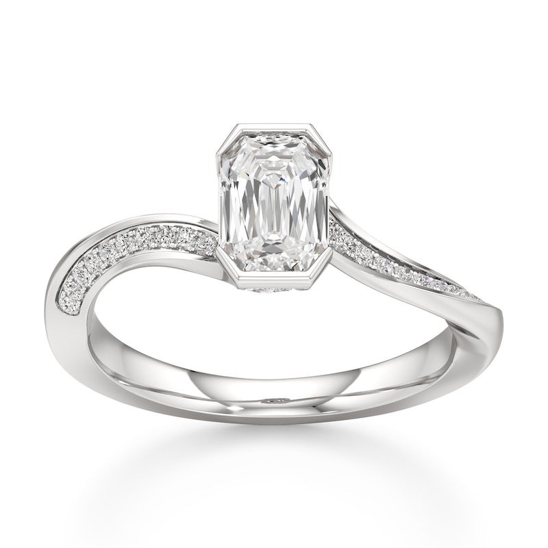 Main Image 1 of J'Lure Imperial-Emerald Step-Cut Lab-Grown Diamond Bypass Engagement Ring 1-1/8 ct tw 18K White Gold