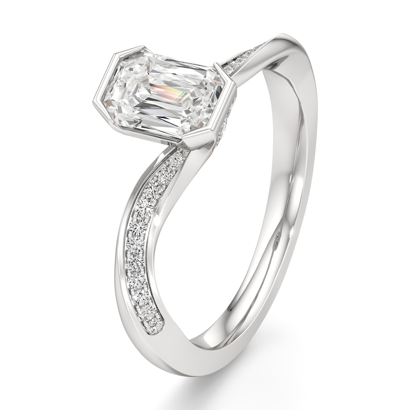 Main Image 4 of J'Lure Imperial-Emerald Step-Cut Lab-Grown Diamond Bypass Engagement Ring 1-1/8 ct tw 18K White Gold