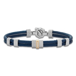 Baraka Men's Diamond Layered Cord Bracelet 1/20 ct tw Stainless Steel, Sterling Silver, Blue Ion Plating & 18K Yellow Gold 7.75"