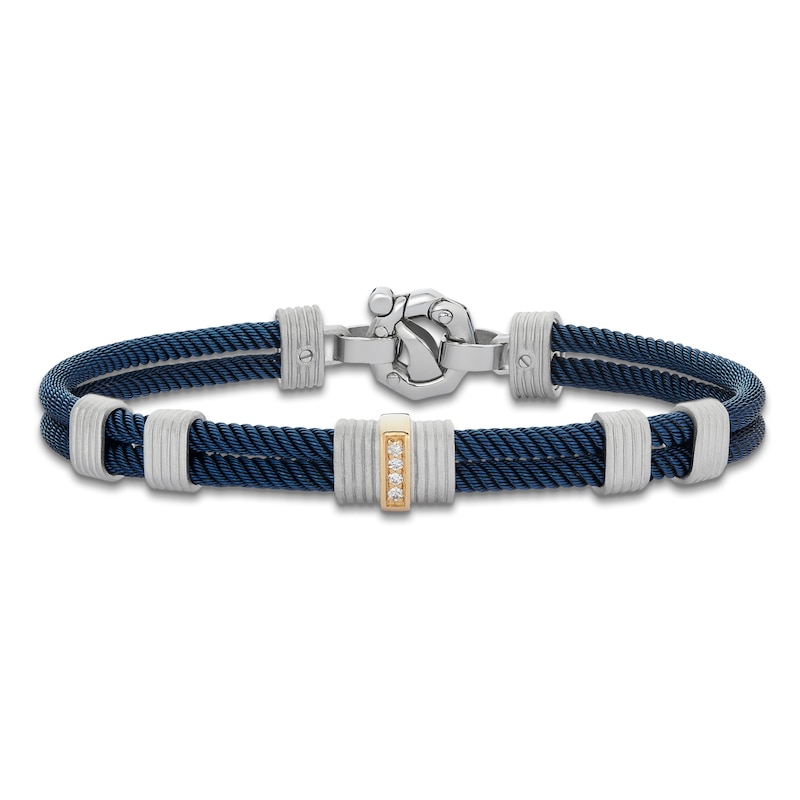 Main Image 1 of Baraka Men's Diamond Layered Cord Bracelet 1/20 ct tw Stainless Steel, Sterling Silver, Blue Ion Plating & 18K Yellow Gold 7.75"