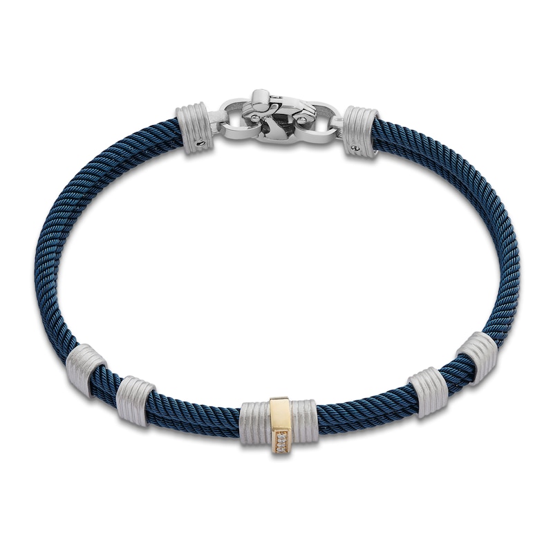 Main Image 2 of Baraka Men's Diamond Layered Cord Bracelet 1/20 ct tw Stainless Steel, Sterling Silver, Blue Ion Plating & 18K Yellow Gold 7.75"