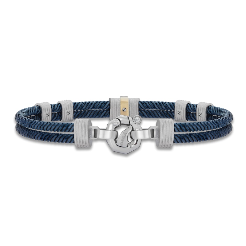 Main Image 3 of Baraka Men's Diamond Layered Cord Bracelet 1/20 ct tw Stainless Steel, Sterling Silver, Blue Ion Plating & 18K Yellow Gold 7.75"