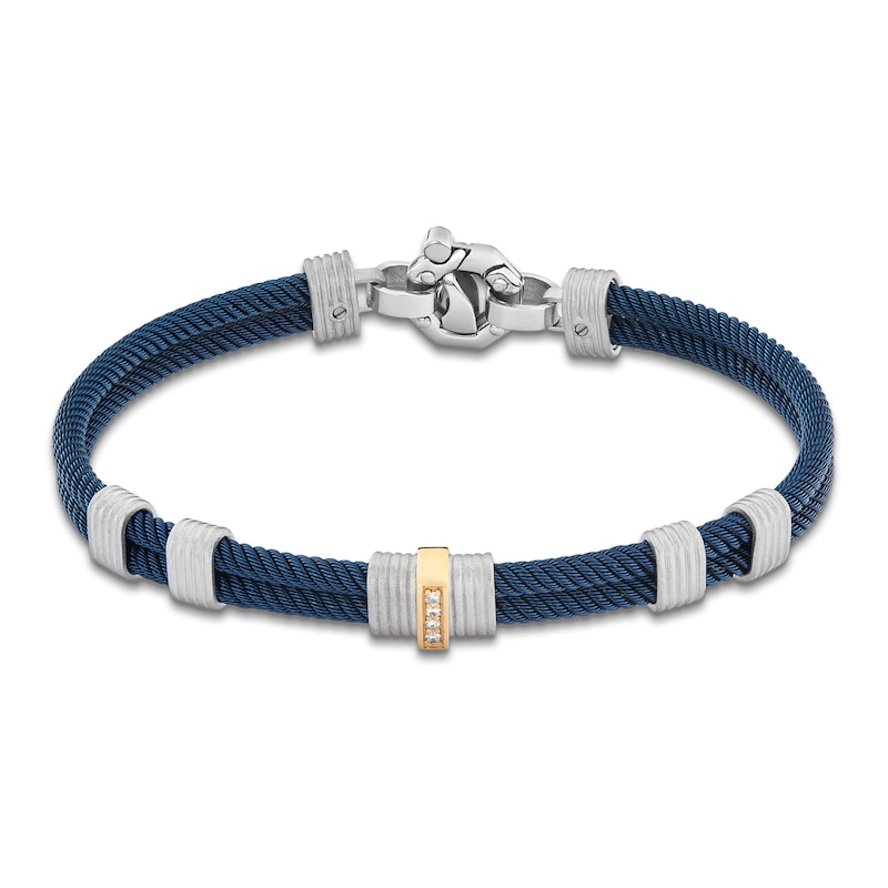 Main Image 4 of Baraka Men's Diamond Layered Cord Bracelet 1/20 ct tw Stainless Steel, Sterling Silver, Blue Ion Plating & 18K Yellow Gold 7.75"