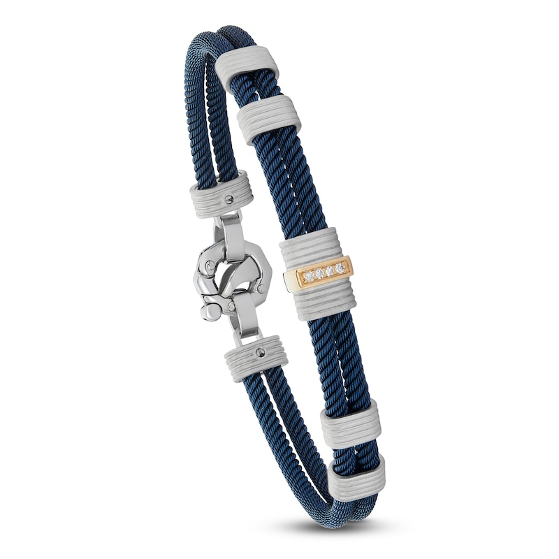 Main Image 5 of Baraka Men's Diamond Layered Cord Bracelet 1/20 ct tw Stainless Steel, Sterling Silver, Blue Ion Plating & 18K Yellow Gold 7.75"