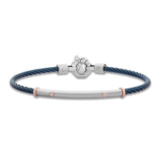 Baraka Men's Diamond Cord Bracelet 1/20 ct tw Stainless Steel, Dark Blue Ion Plating & 18K Rose Gold 7.75"