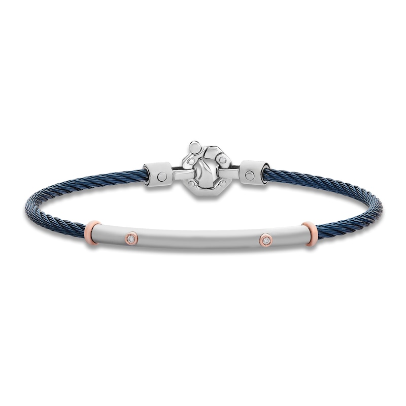 Main Image 1 of Baraka Men's Diamond Cord Bracelet 1/20 ct tw Stainless Steel, Dark Blue Ion Plating & 18K Rose Gold 7.75"