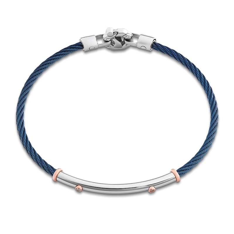 Main Image 2 of Baraka Men's Diamond Cord Bracelet 1/20 ct tw Stainless Steel, Dark Blue Ion Plating & 18K Rose Gold 7.75"