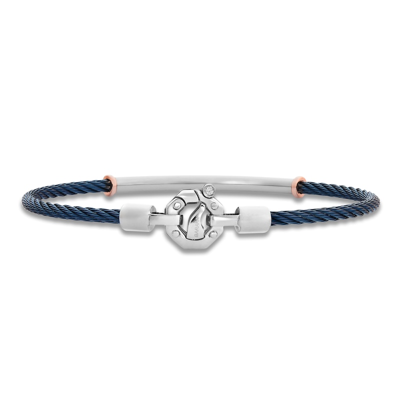 Main Image 3 of Baraka Men's Diamond Cord Bracelet 1/20 ct tw Stainless Steel, Dark Blue Ion Plating & 18K Rose Gold 7.75"