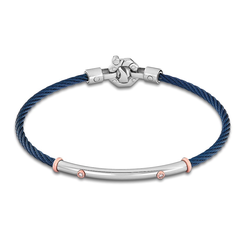 Main Image 4 of Baraka Men's Diamond Cord Bracelet 1/20 ct tw Stainless Steel, Dark Blue Ion Plating & 18K Rose Gold 7.75"